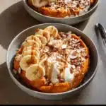 High-protein sweet potato bowl with colorful toppings and nutritious ingredients