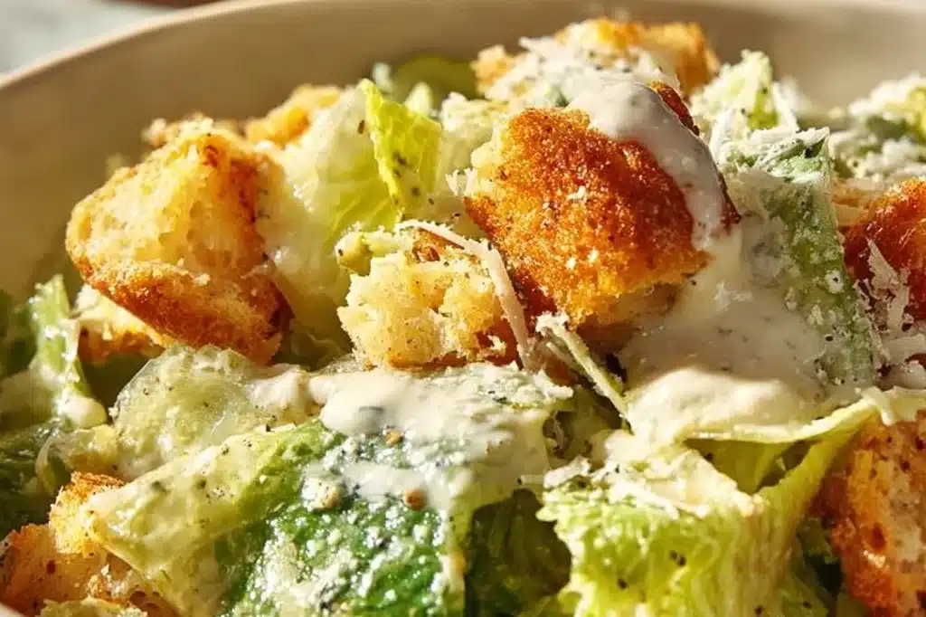 Homemade Caesar salad dressing made without raw anchovies in a bowl.