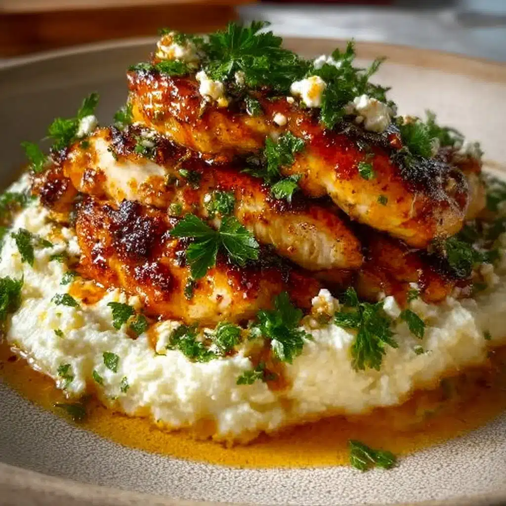 Hot Honey Feta Chicken with melted feta and a spicy honey glaze