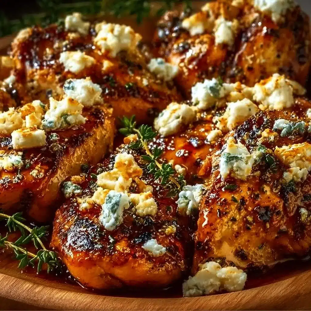 Hot Honey Feta Chicken garnished with herbs on a serving plate