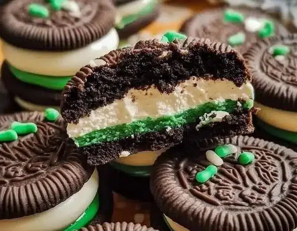 Irish Cream Oreos with a creamy filling in chocolate cookie