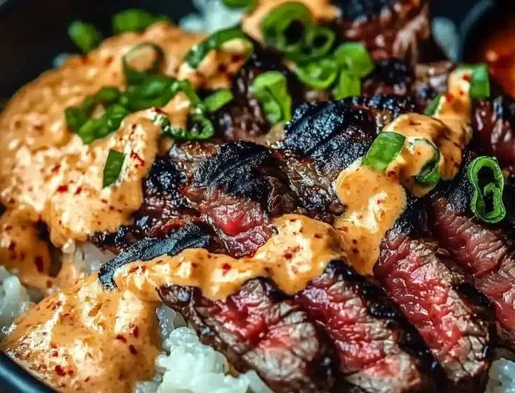Irresistibly Easy Korean BBQ Steak Rice Bowls with Spicy Cream Sauce