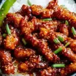 Plate of spicy Dragon Chicken served with vegetables and sauce