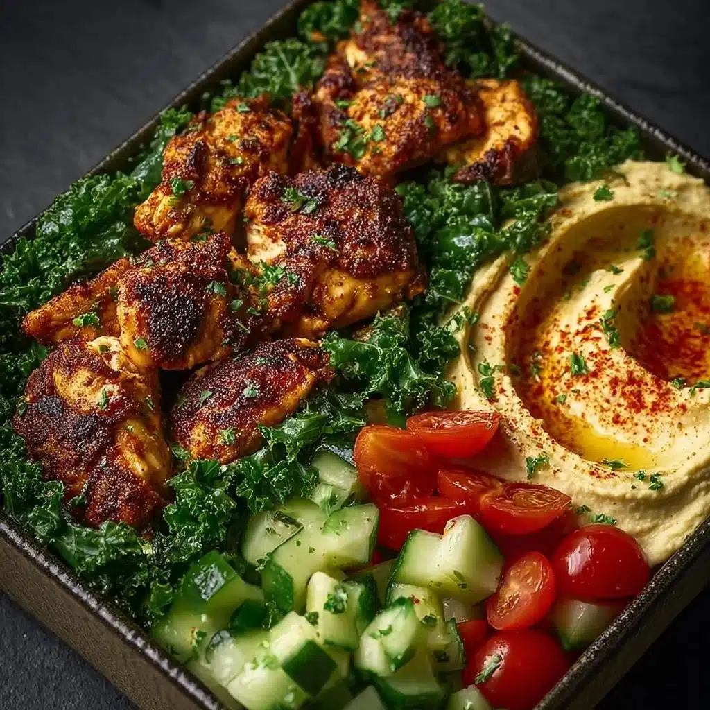 Lemon Chili Grilled Chicken Bowls with Fresh Cucumber Salad & Hummus