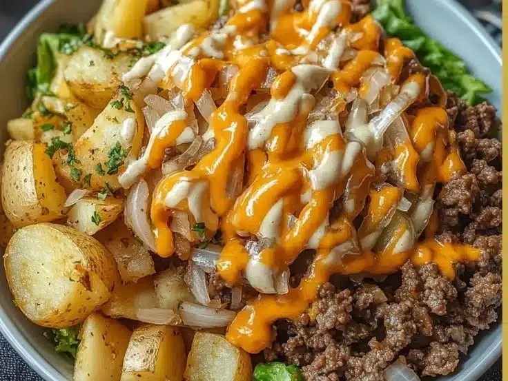 Loaded smash burger bowls with special sauce and toppings