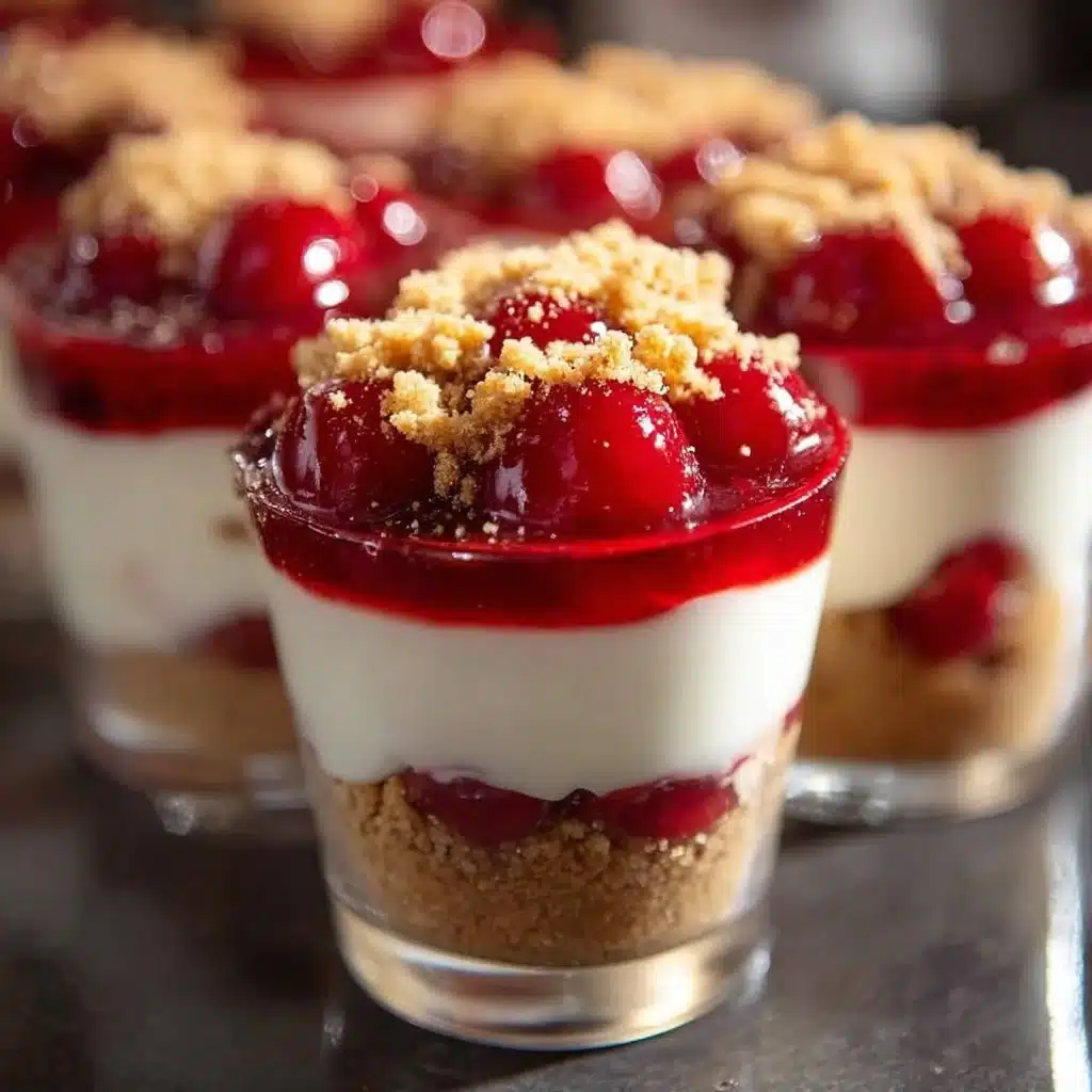 Delicious no-bake cheesecake parfait in a glass, topped with berries.
