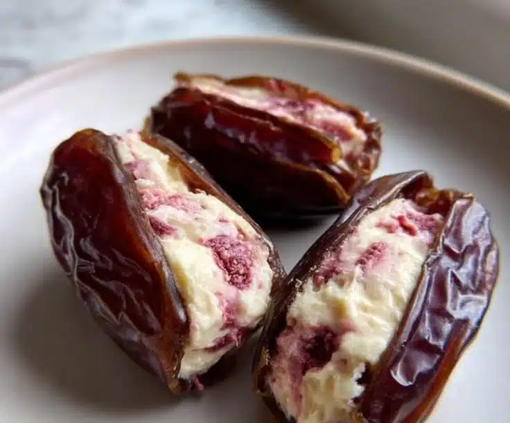 No-Bake Strawberry Cheesecake Stuffed Dates