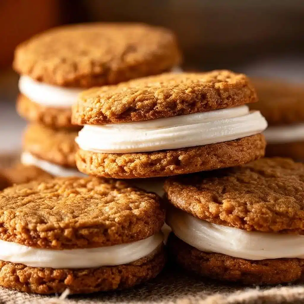 Delicious homemade Oatmeal Cream Pie Cookies with creamy filling