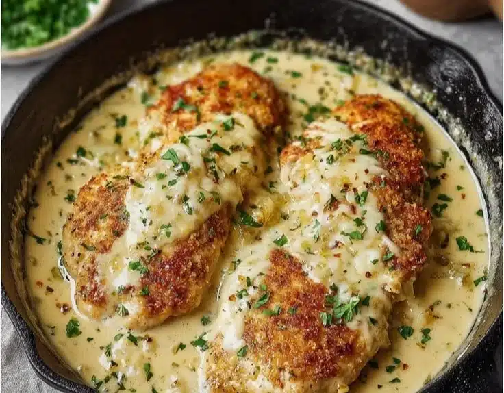 Parmesan Crusted Chicken with Creamy Garlic Sauce