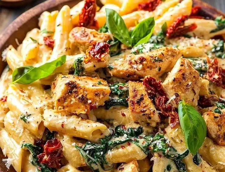 Creamy Parmesan Marry Me Chicken Pasta, served in a bowl with fresh herbs.