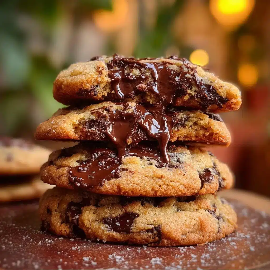 Delicious thick chocolate chip cookies on a plate with chocolate chunks