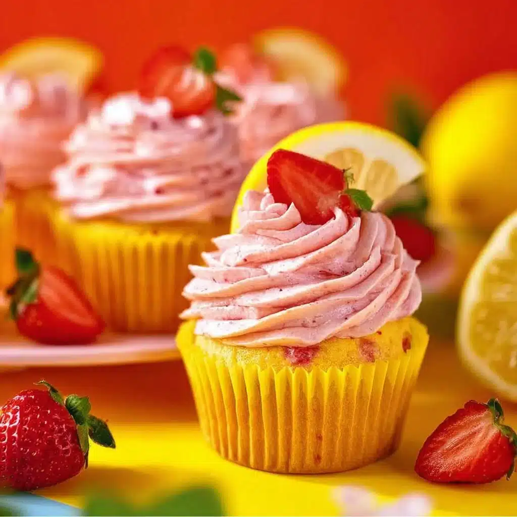 Delicious strawberry cupcakes topped with fresh strawberries and frosting