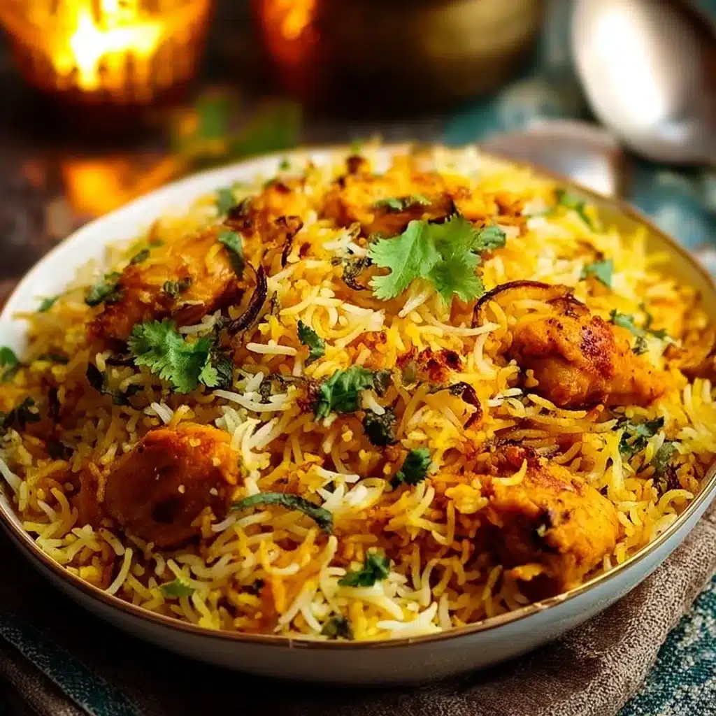 Delicious Butter Chicken Biryani served in a bowl with herbs and spices