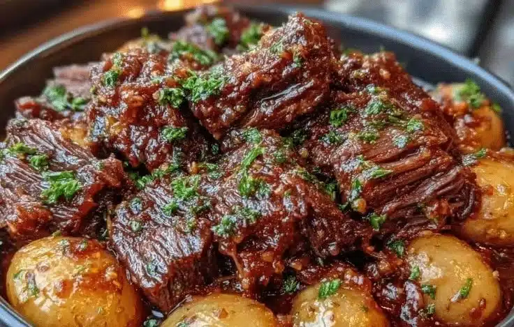 Slow Cooker Garlic Butter Beef with Potatoes