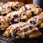 Freshly baked sourdough blueberry scones with a golden crust