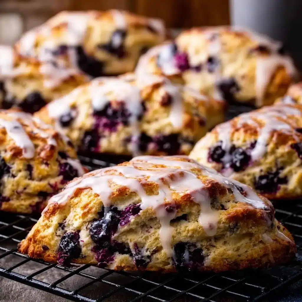 Freshly baked sourdough blueberry scones with a golden crust
