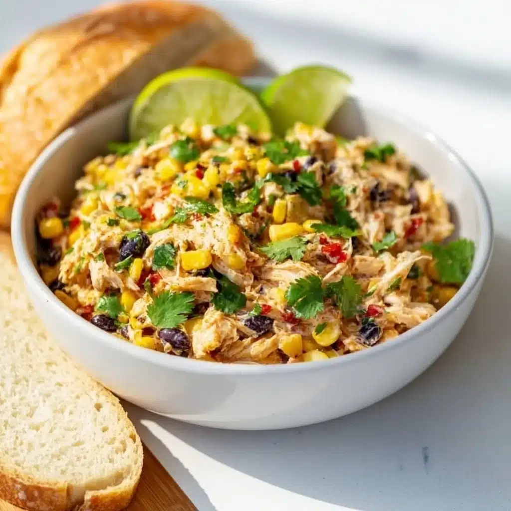 Colorful Southwest Chicken Salad topped with grilled chicken and fresh veggies