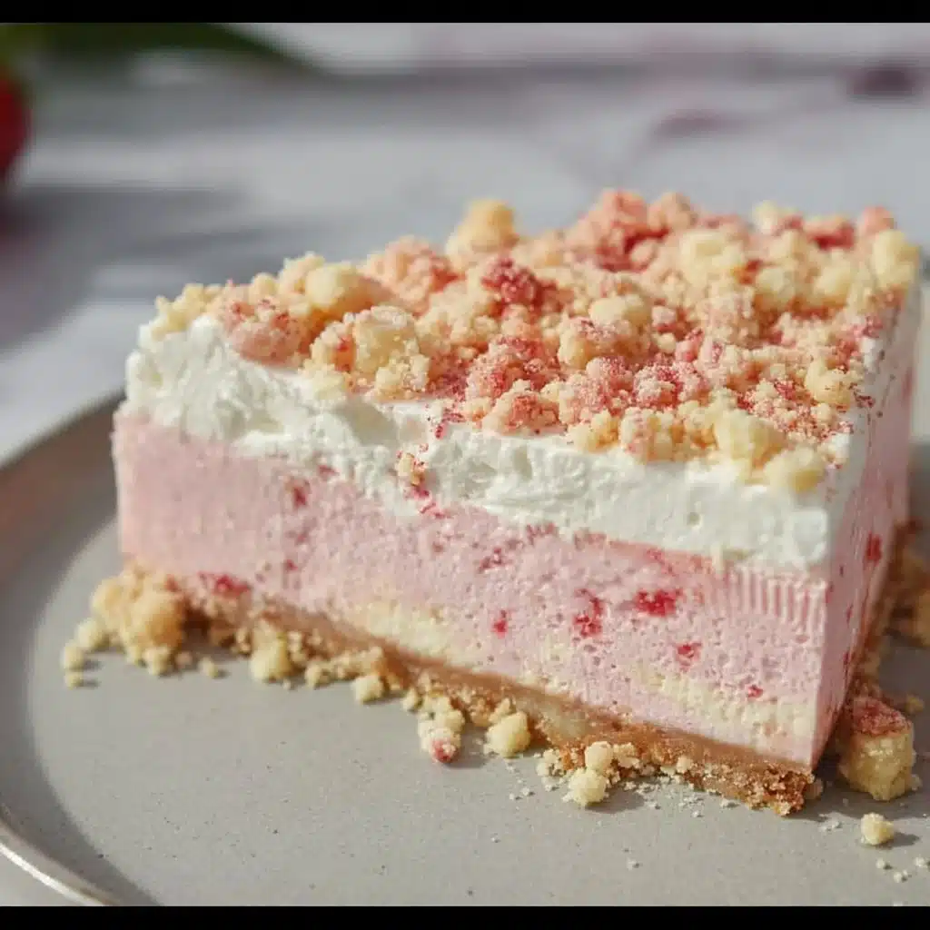 Delicious Strawberry Crunch Cheesecake with creamy filling and crunchy topping