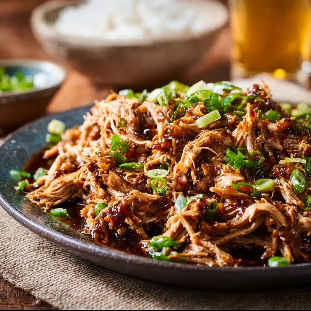 Delicious Sweet Soy Shredded Chicken served in a bowl with fresh herbs.