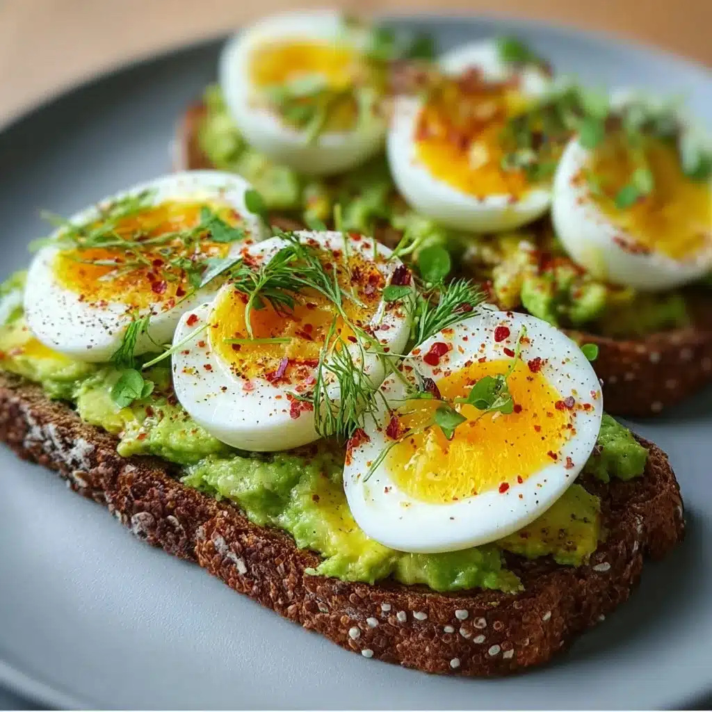 Delicious avocado egg toast topped with fresh herbs and spices