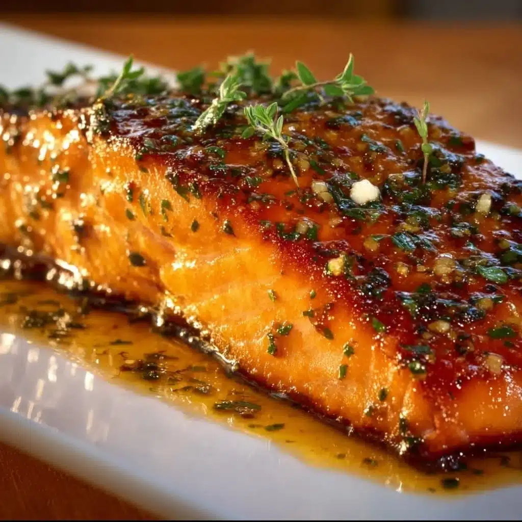 Crispy and juicy air fryer salmon with lemon garlic butter served on a plate