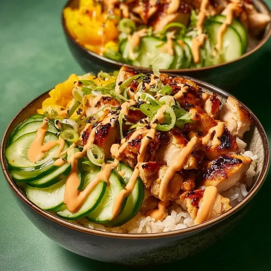 Delicious Bang Bang Chicken Bowl with spicy chicken and fresh vegetables