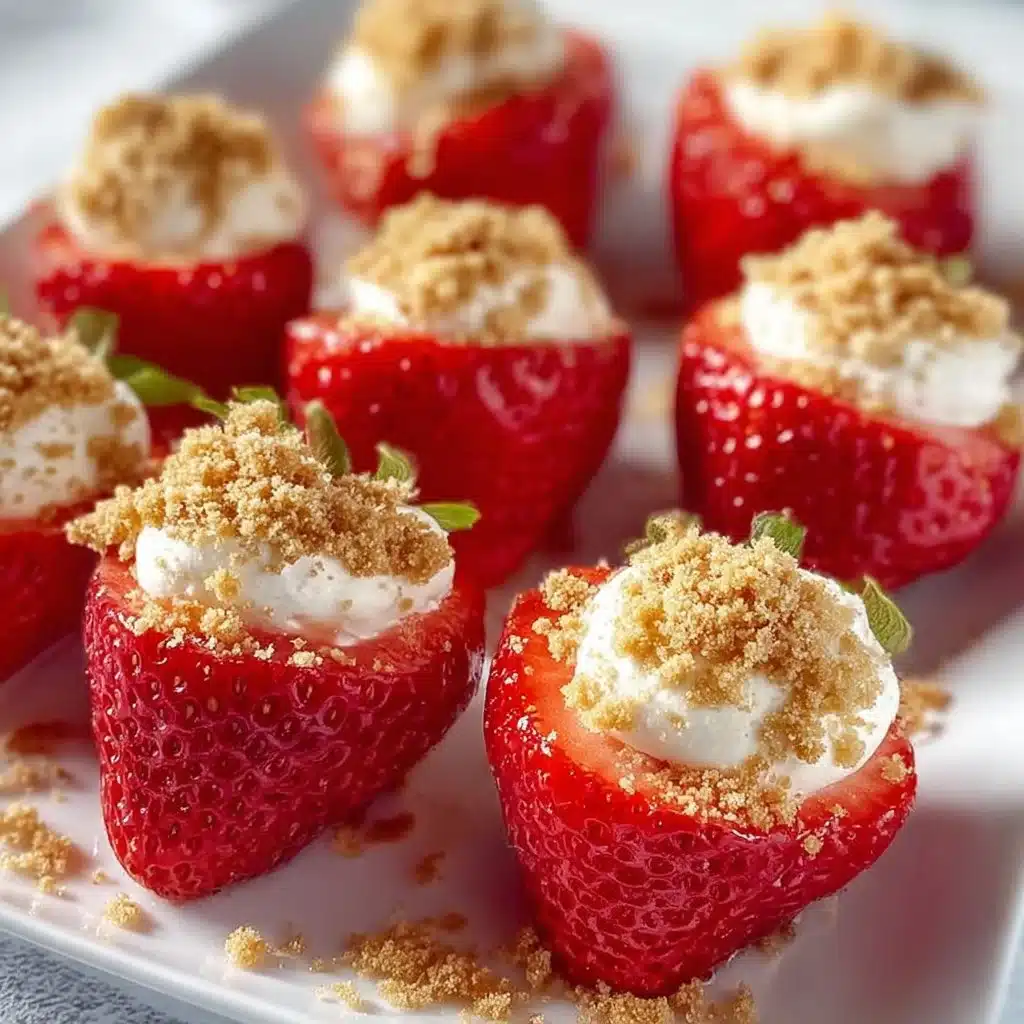 Cheesecake-stuffed strawberries ready to be served on a plate