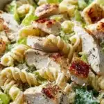 Delicious Chicken Caesar Pasta Salad with grilled chicken and Caesar dressing