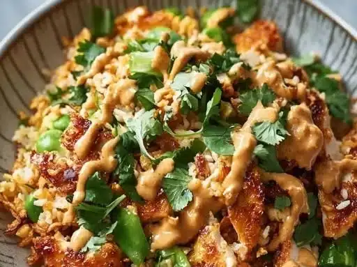 Chicken Crispy Rice Salad with Peanut Dressing