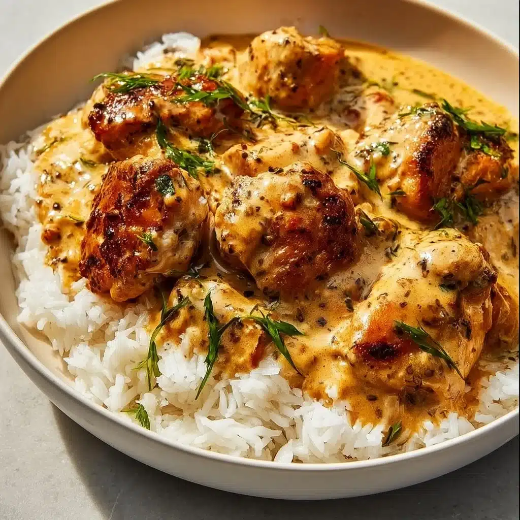 Creamy smothered chicken served with rice, a comforting protein-rich dish