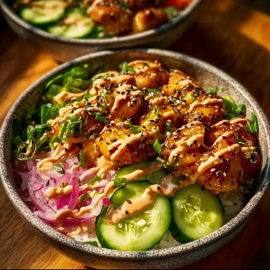 Crispy chicken drizzled with creamy spicy sauce on a plate