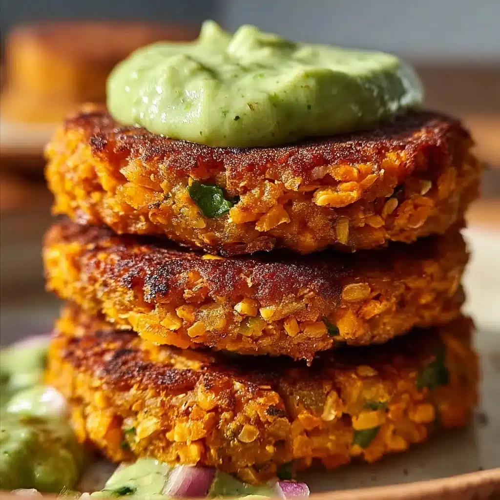 Crispy sweet potato and red lentil patties on a plate