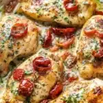 Creamy Tuscan Marry Me Chicken dish garnished with herbs on a plate