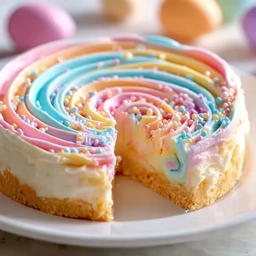 Vibrant Easter Swirl Pie on a pastel table setting
