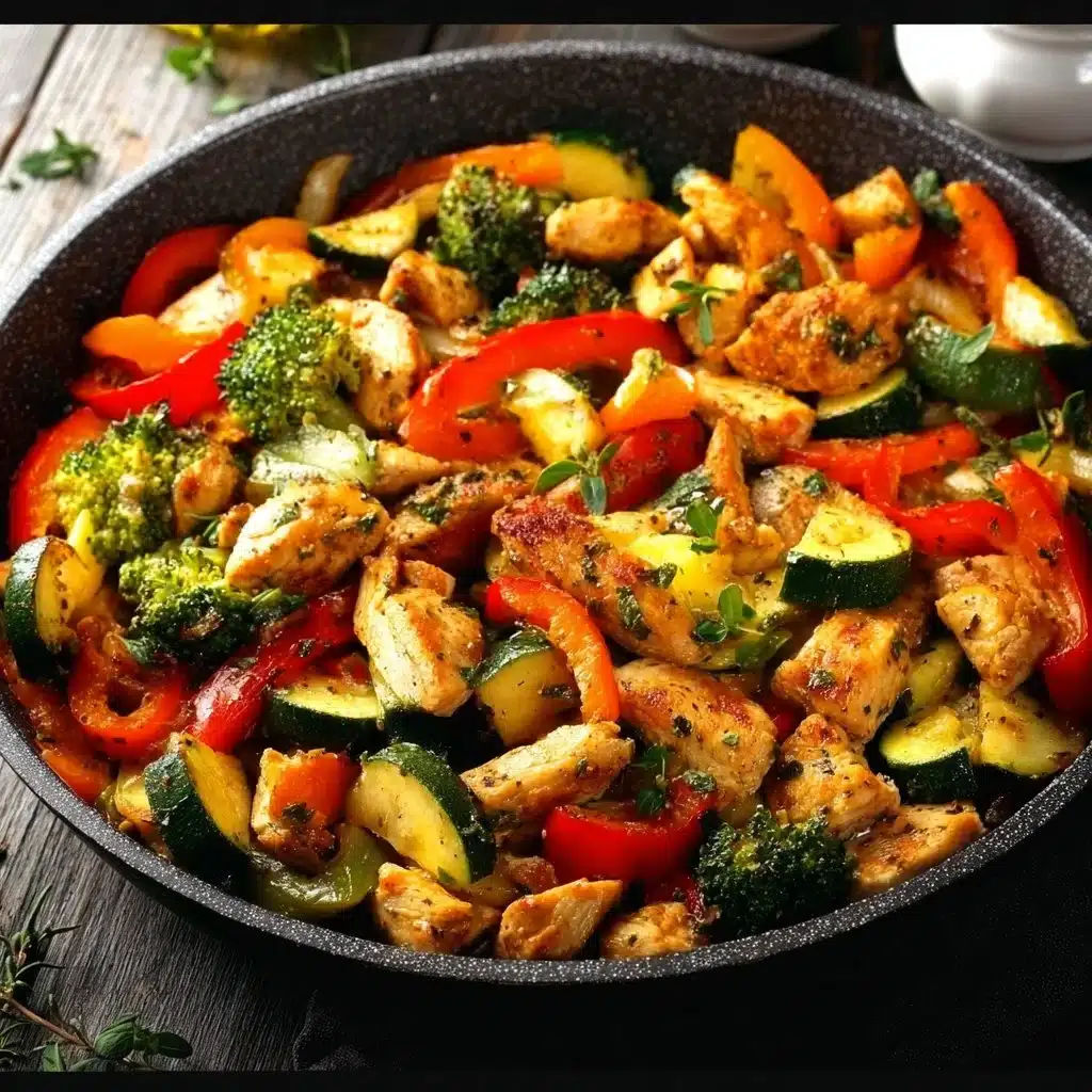Easy chicken and vegetables skillet dish with colorful veggies