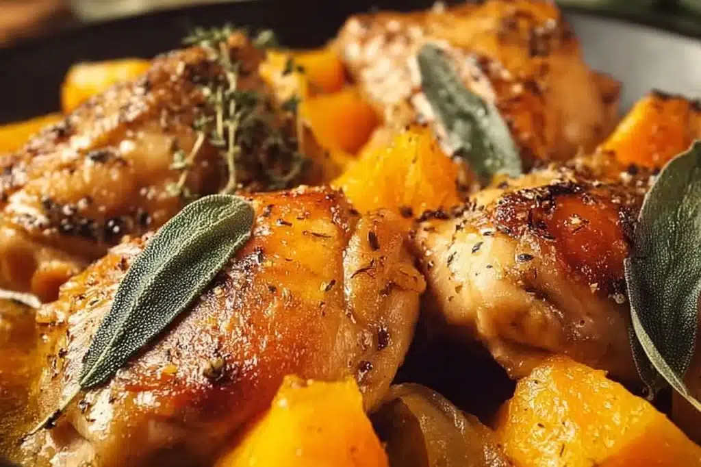 Delicious easy crockpot chicken with pumpkin and sage for cozy meals