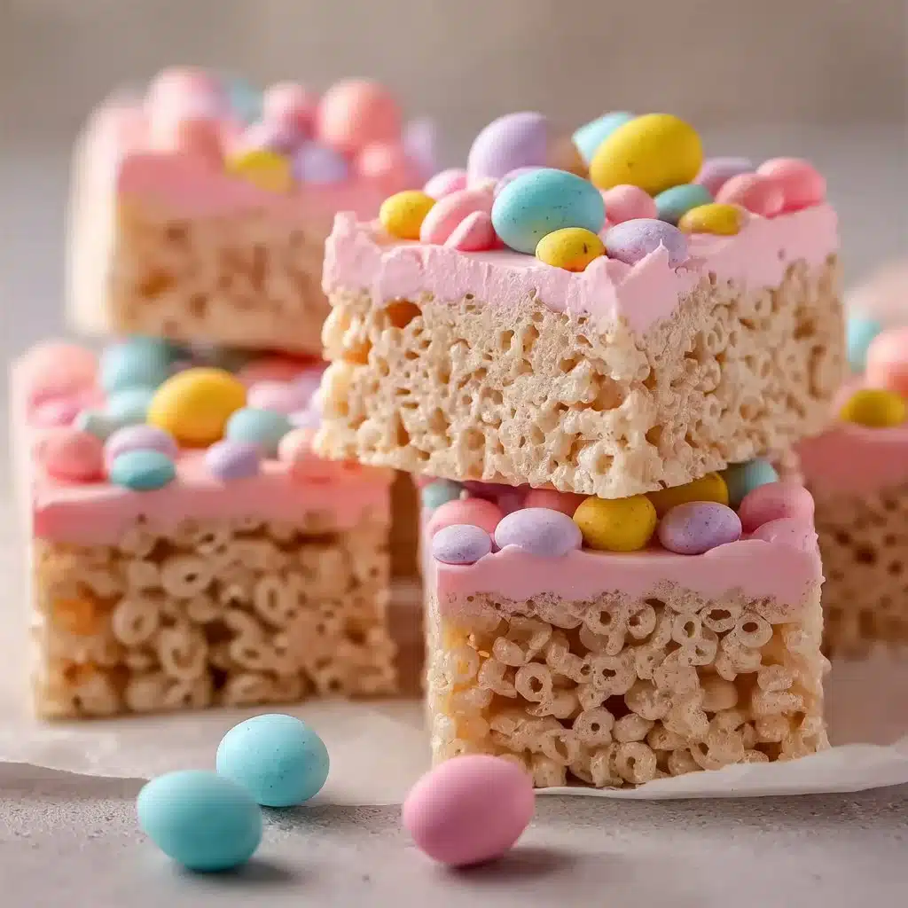 Colorful Easter Rice Krispie Treats decorated for the holiday