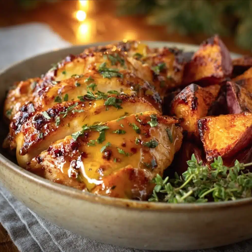 Delicious Maple Dijon Chicken Bowl with sweet potatoes for a fall dinner