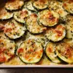 Easy zucchini Parmesan herb gratin dish served at a dinner table