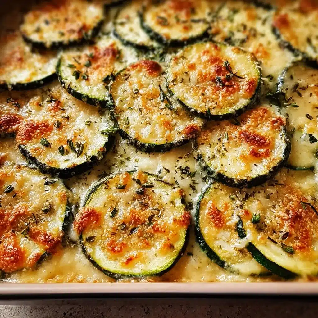 Easy zucchini Parmesan herb gratin dish served at a dinner table