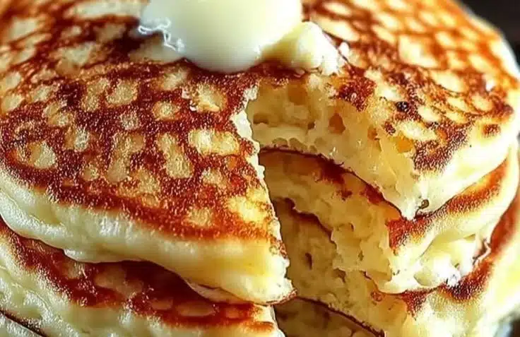 Flourless cottage cheese pancakes served with fresh berries and syrup