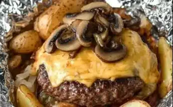 Foil Packet Burgers with Mushrooms and Swiss Cheese