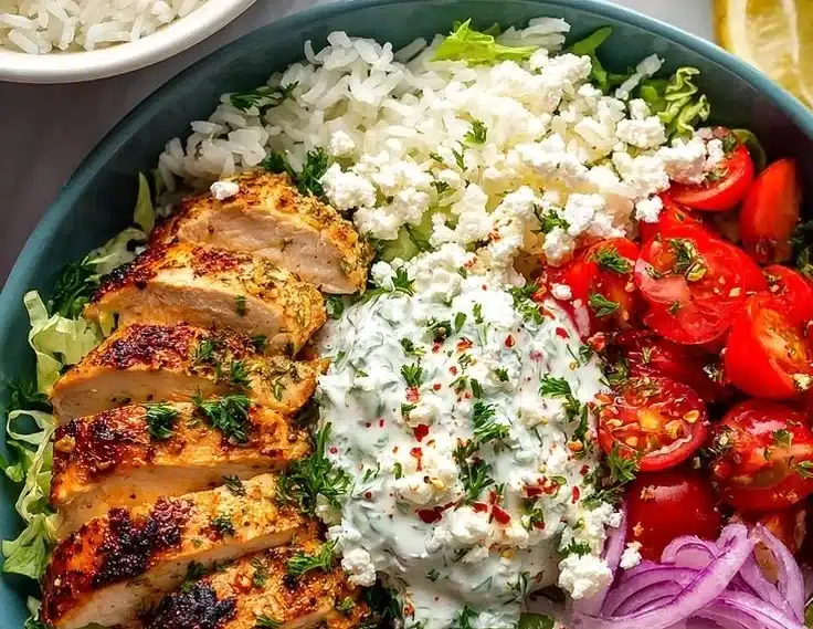 Fresh Mediterranean Chicken Bowl with Rice