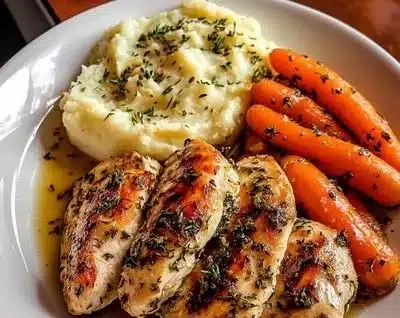 Garlic Herb Chicken with Creamy Mashed Potatoes and Glazed Carrots