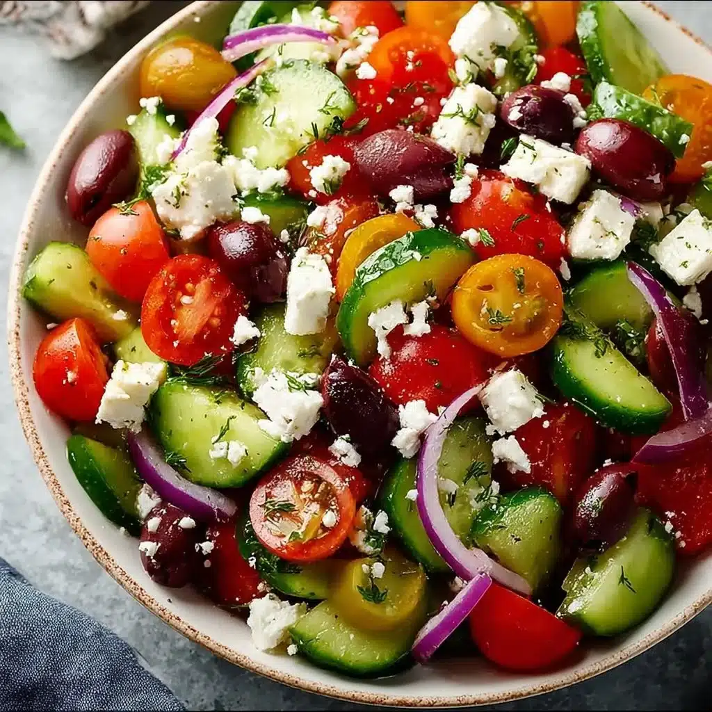 Fresh Greek salad with tomatoes, cucumbers, olives, and feta cheese