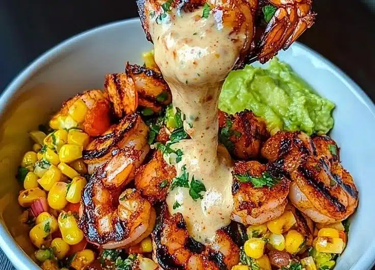 Grilled Shrimp Bowl with Avocado Corn Salsa