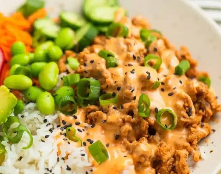 Ground Turkey Rice Bowls with Bang Bang Sauce