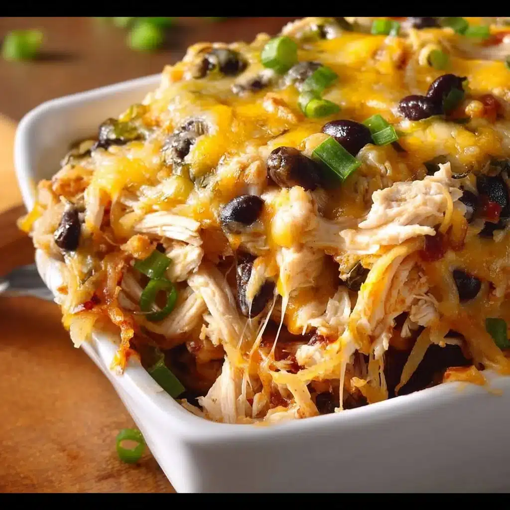 Healthy Chicken Taco Casserole topped with fresh ingredients in a baking dish.