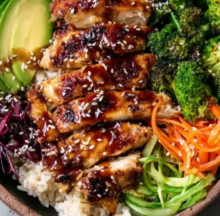 Healthy sticky chicken bowls with vegetables for a nutritious meal