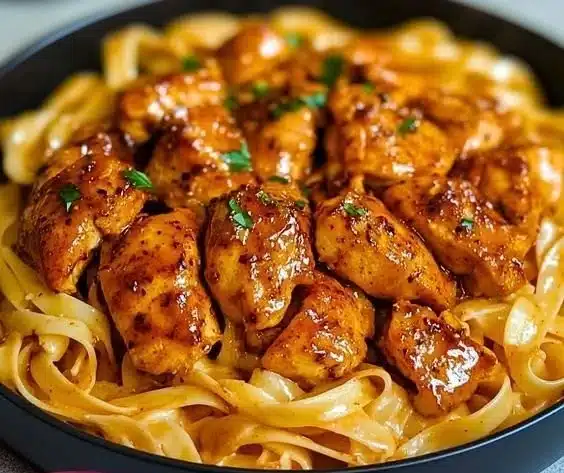 A plate of homemade butter chicken served with rice and naan.